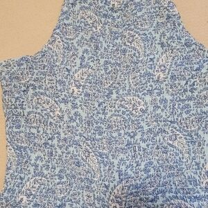 Women’s Blue White Floral Boho Smocked Halter Jumpsuit Size M